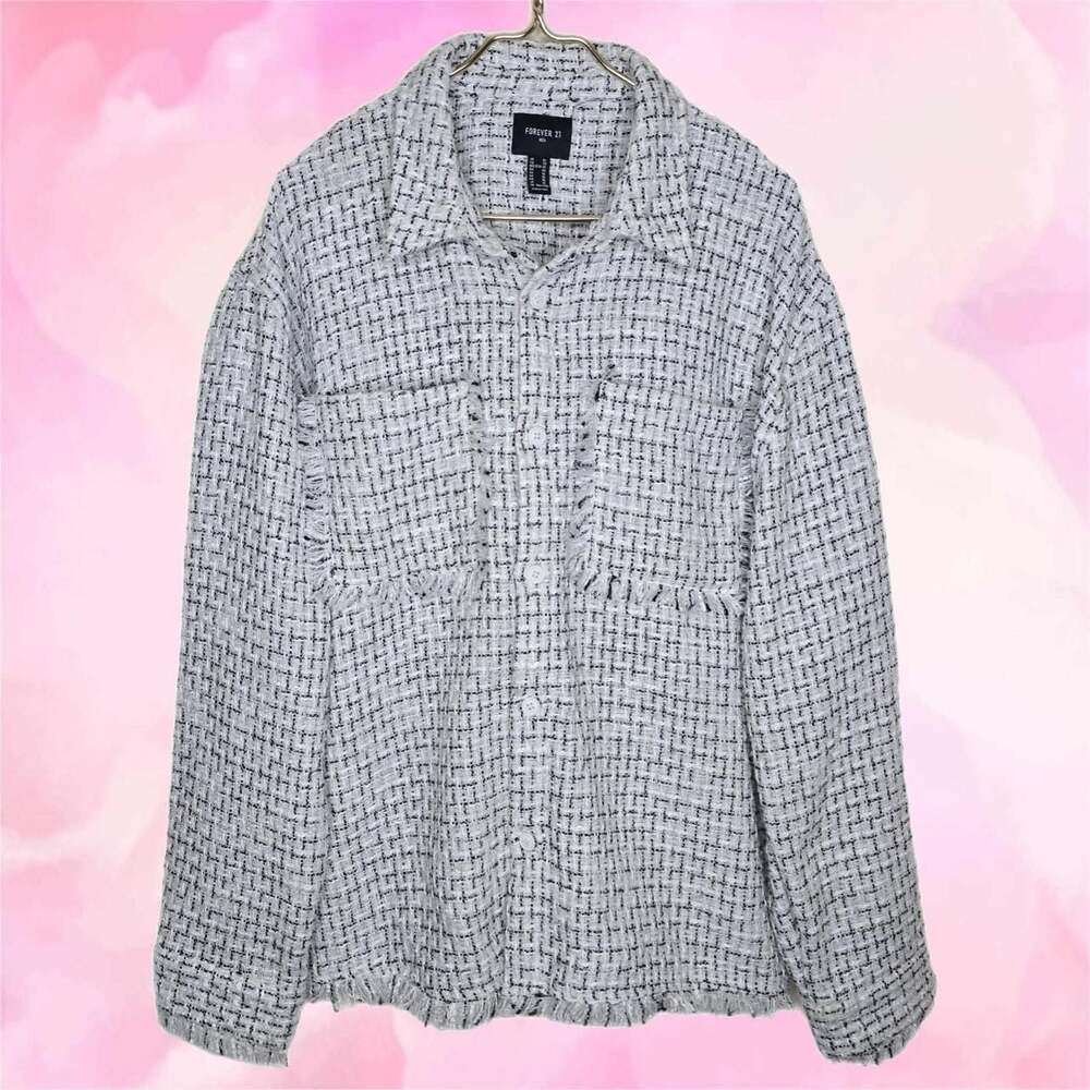 Forever 21 Men Grey Tweed Frayed Button Down Shirt
